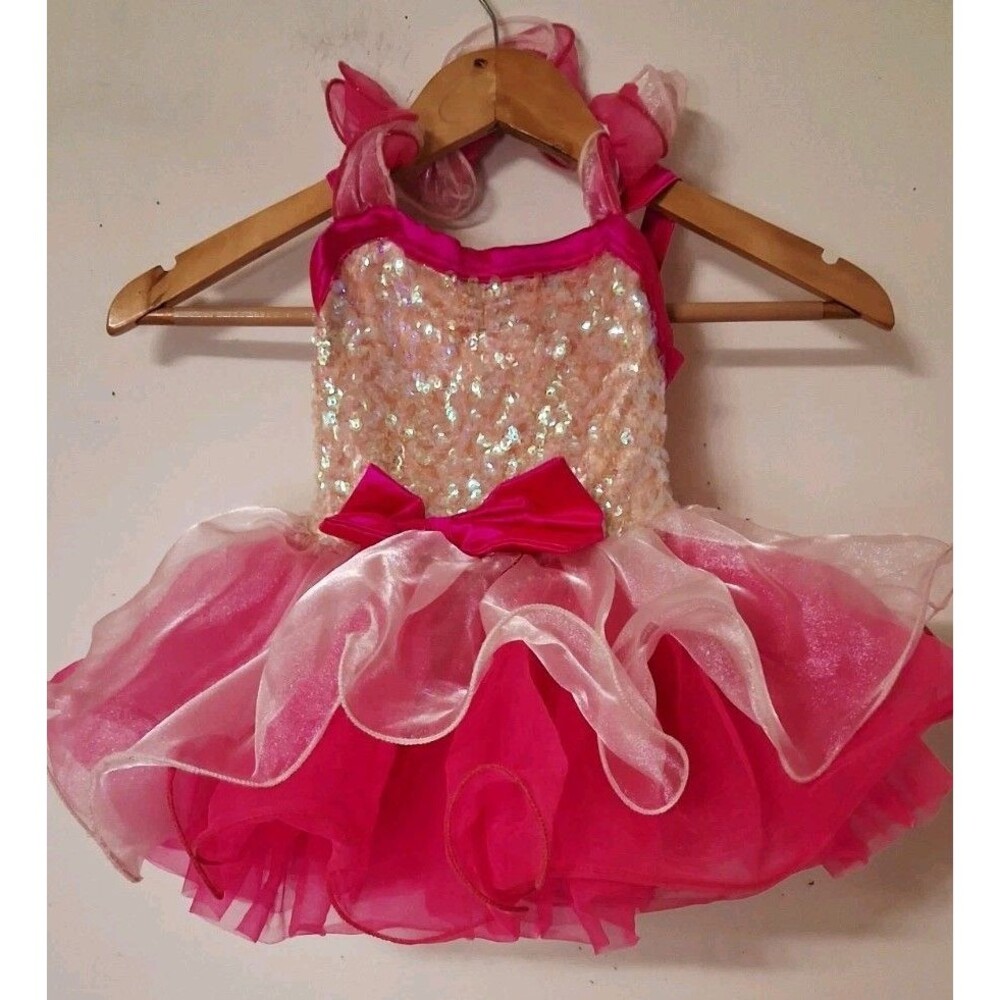 Weissman Sequin Mesh Child Dance Recital Ballet Costume Size SC Bright Pink Tutu